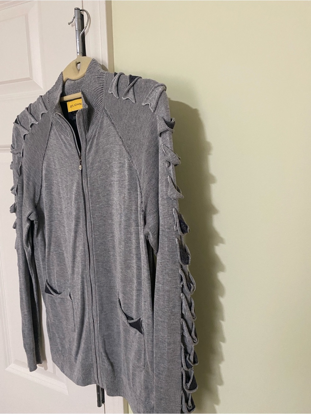 St. John Grey Ribbed Zip Knit Jacket - Picture 3 of 7